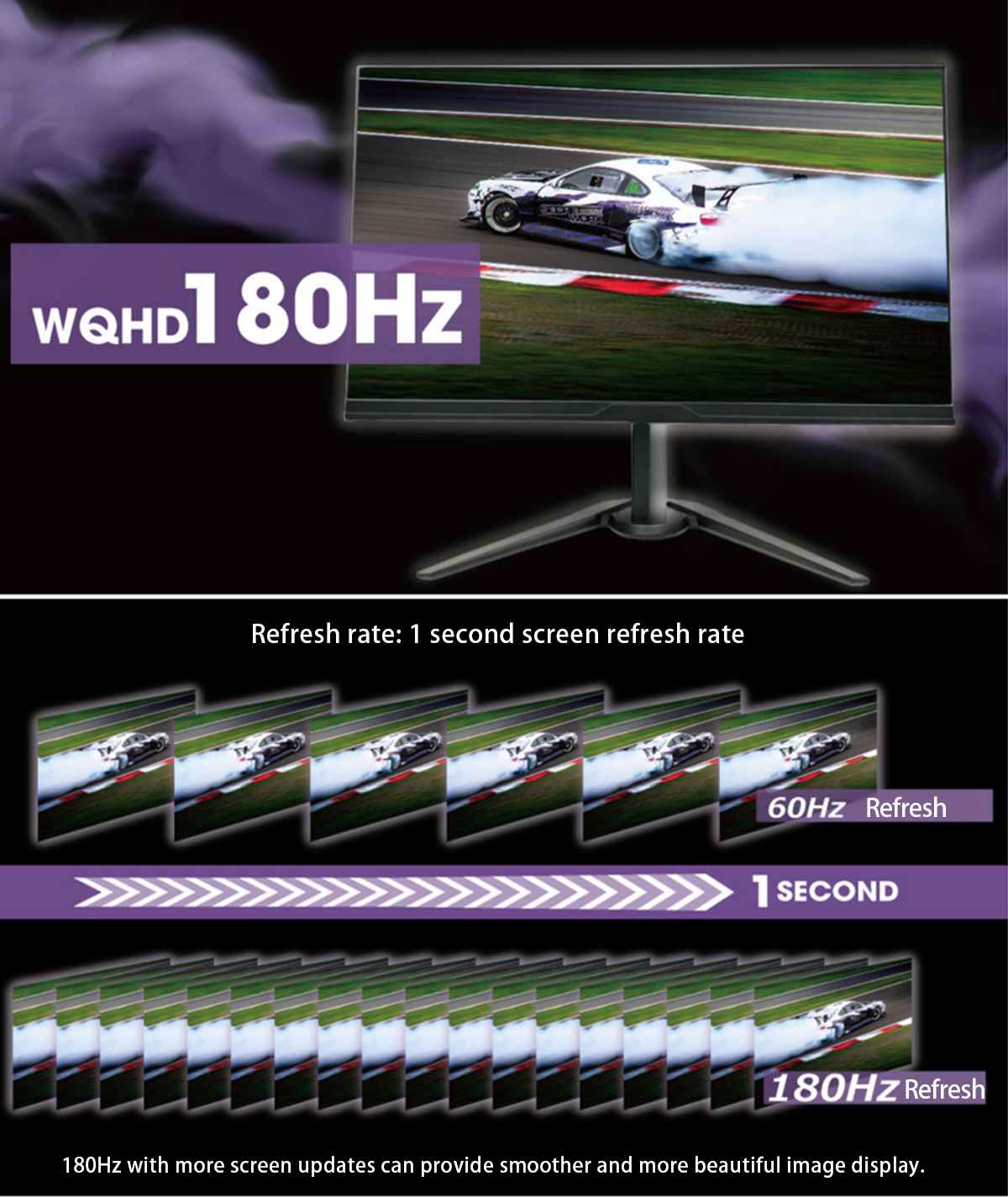 LCD 27 pouces, écran de jeu 180 Hz, écran HDR 2560 x 1440P, affichage graphique 10 bits, AMD FreeSync