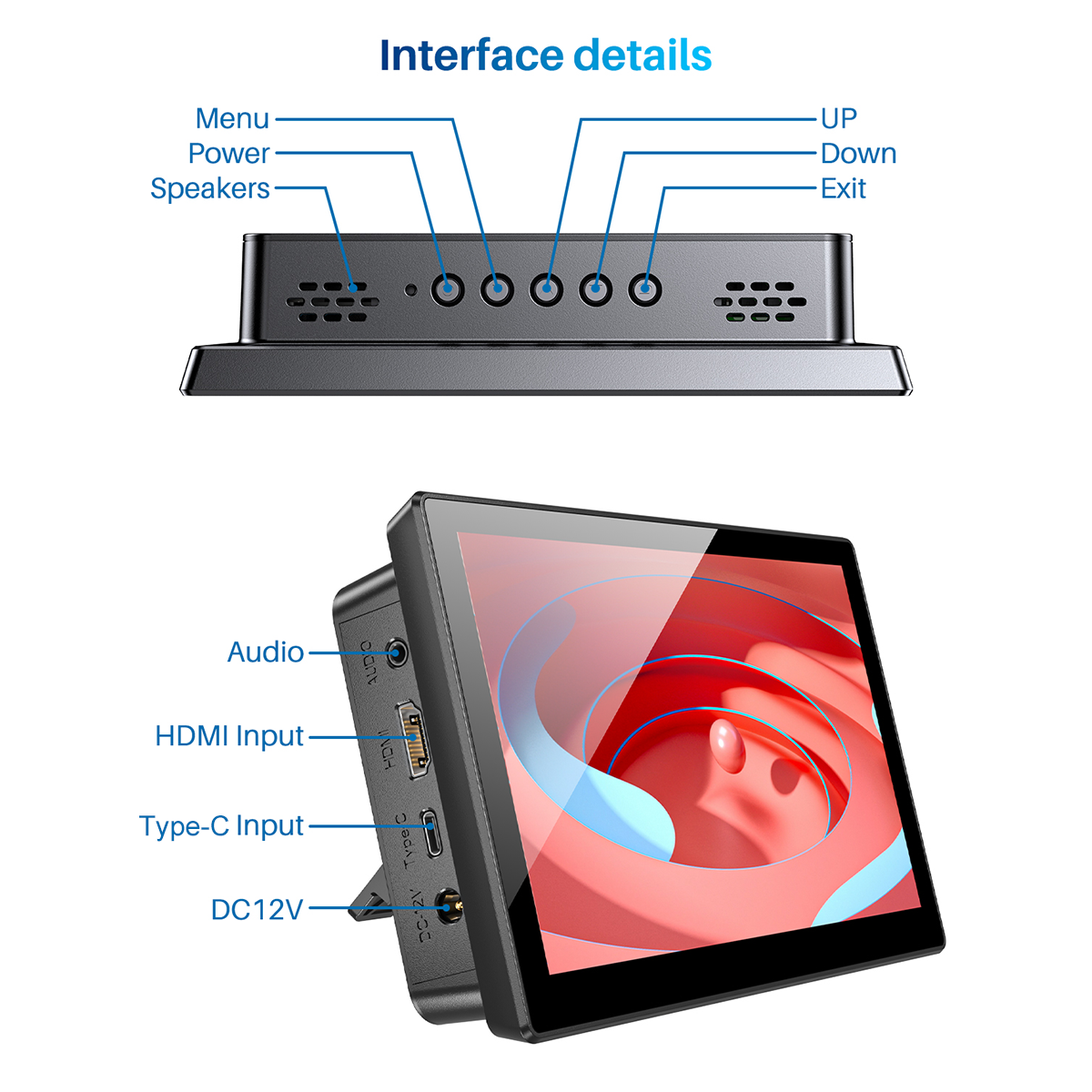 7 Inch Industrial Portable Monitor/Raspberry Pi Monitor/Quick-responsive Touchscreen/Support for HDMI and Type-C Display&USB touch