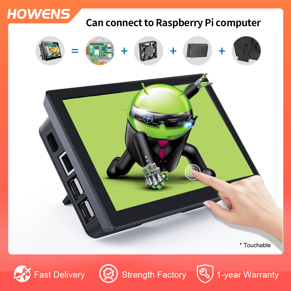 7 Inch Industrial Portable Monitor/Raspberry Pi Monitor/Quick-responsive Touchscreen/Support for HDMI and Type-C Display&USB touch