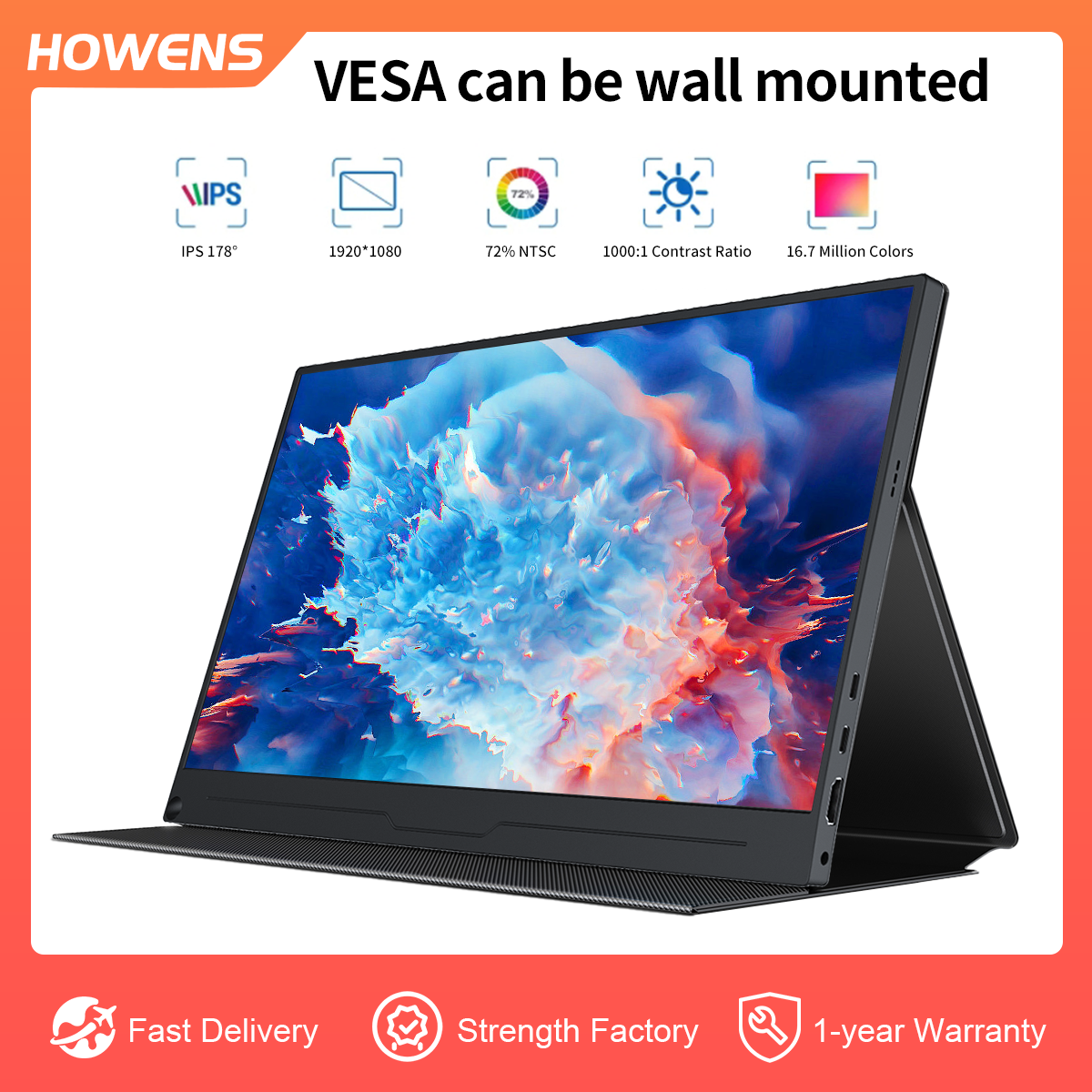 Portable Monitor/ 1080P 15.6 Inch Screen/with Magnetic Leather Case, VESA/ HDMI, 2 Type-C and OTG Ports
