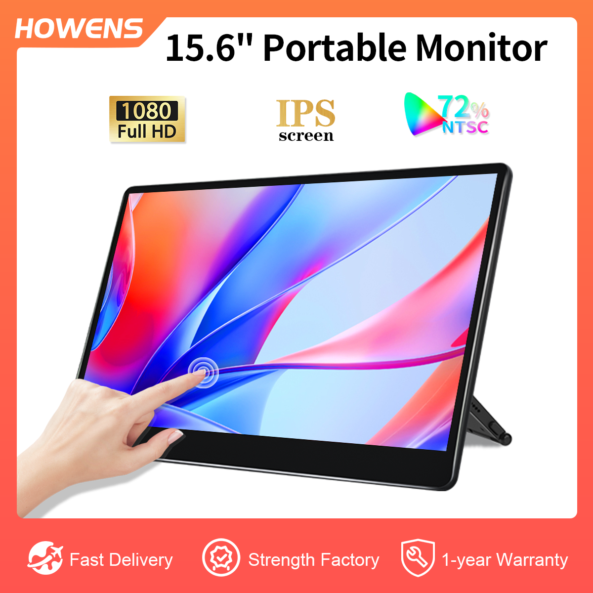 Portable Monitor for Daily Work or Game Scene Display/15.6 Inch Super-responsive Touchscreen/with Rotatable Bracket/HDMI,2 Type-C and USB Ports