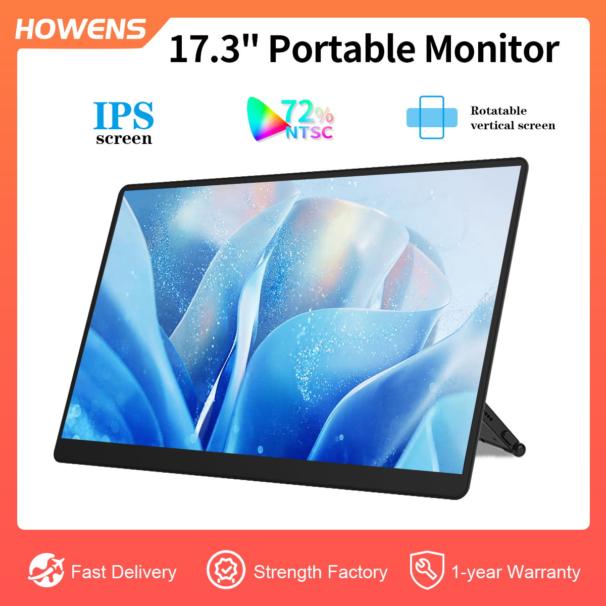 Portable Monitor with Rotatable Bracket/Suitable for Game Scene Display or PC,Mac,Phone Screen Extender/17.3 Inch FHD Screen/Dual Speakers,USB,HDMI and 2 Type-C ports/Compatible with PC, Mac, Xbox,Switch and PS5